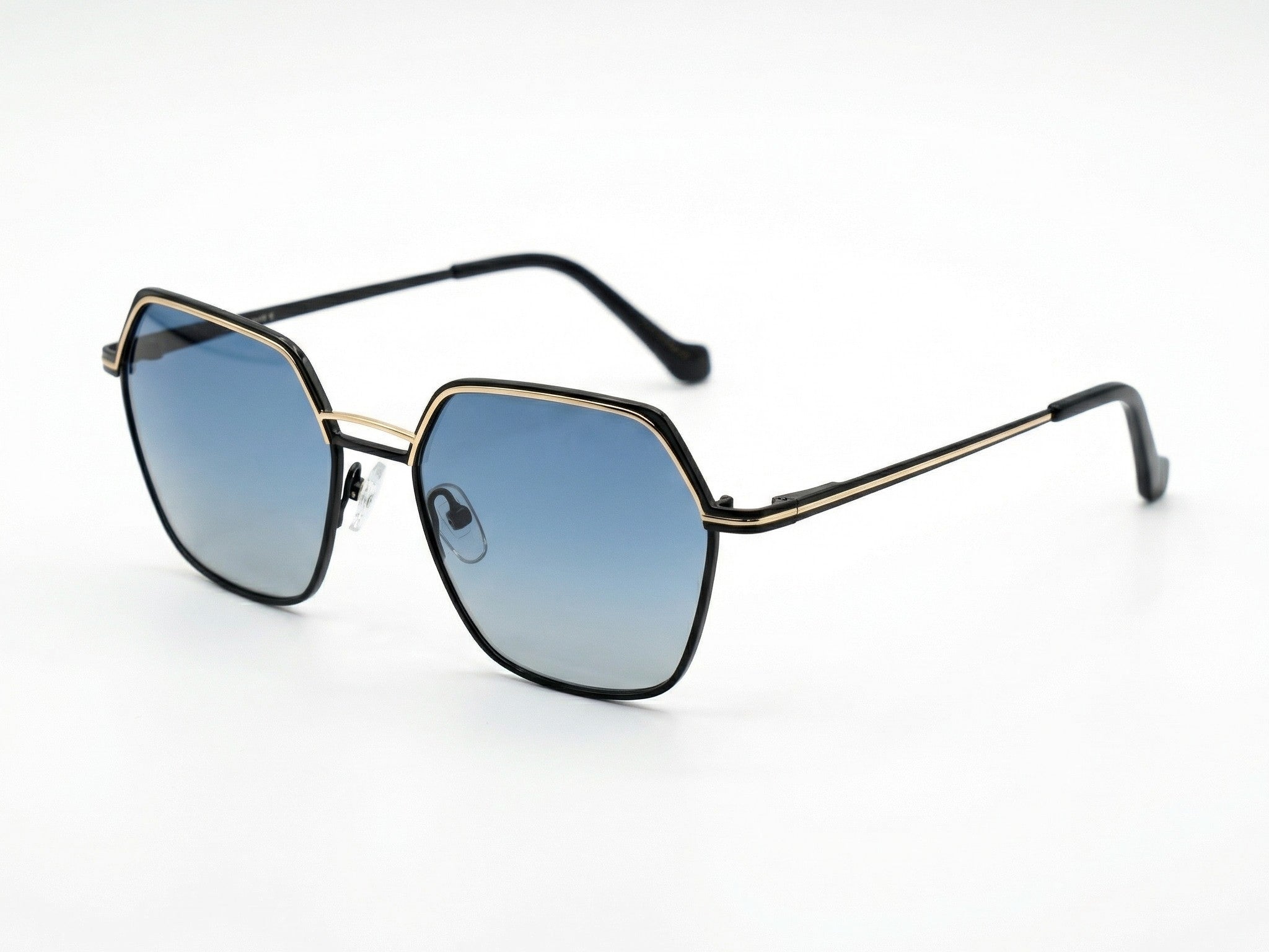 Lumo — Onyx & Gold Hexagonal Frames with Blue Gradient Lenses