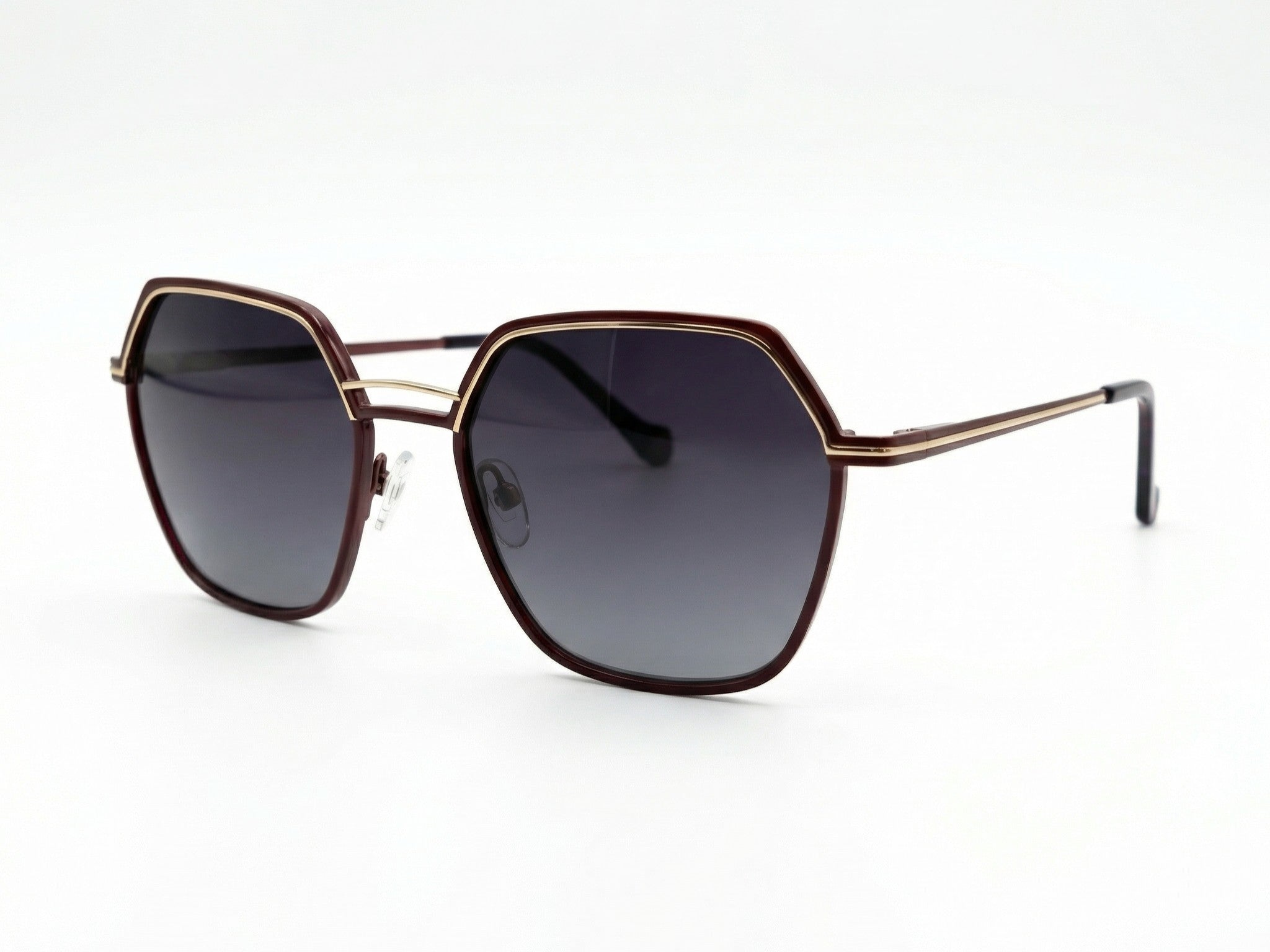 Lumo — Burgundy & Gold Hexagonal Frames with Smoke Gradient Lenses