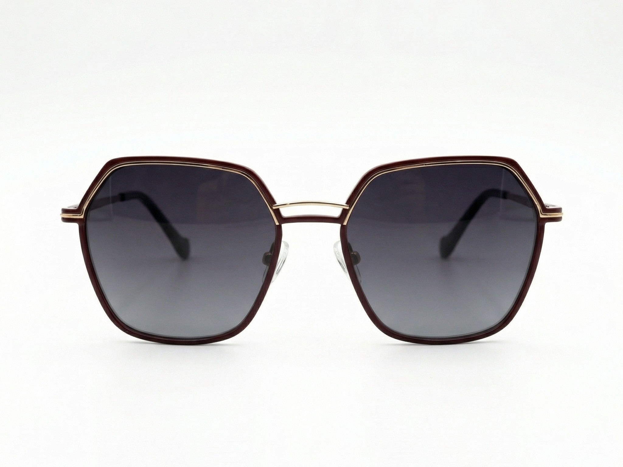Lumo — Burgundy & Gold Hexagonal Frames with Smoke Gradient Lenses
