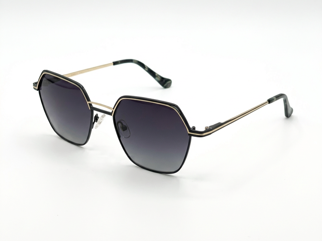 Lumo — Jet Black & Gold Hexagonal Frames with Smoke Gradient Lenses