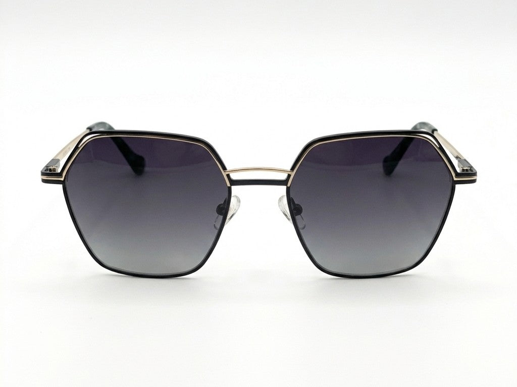 Lumo — Jet Black & Gold Hexagonal Frames with Smoke Gradient Lenses